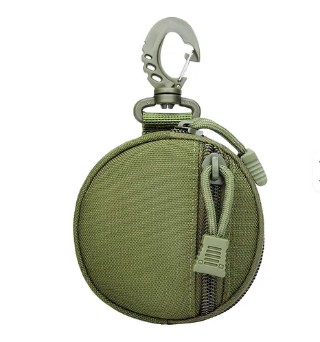 Pochette Ronde Tactique avec Mousqueton – Étui de Rangement, Vert