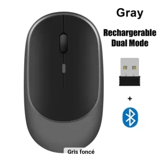 Souris Sans Fil Rechargeable Dual Mode – Bluetooth + USB – Gris